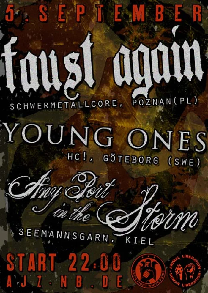 Flyer: FAUST AGAIN + YOUNG ONES + ANY PORT IN THE STORM