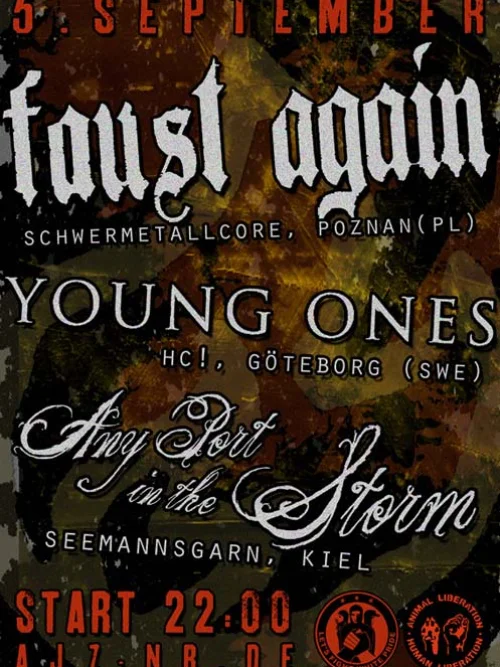 Flyer: FAUST AGAIN + YOUNG ONES + ANY PORT IN THE STORM
