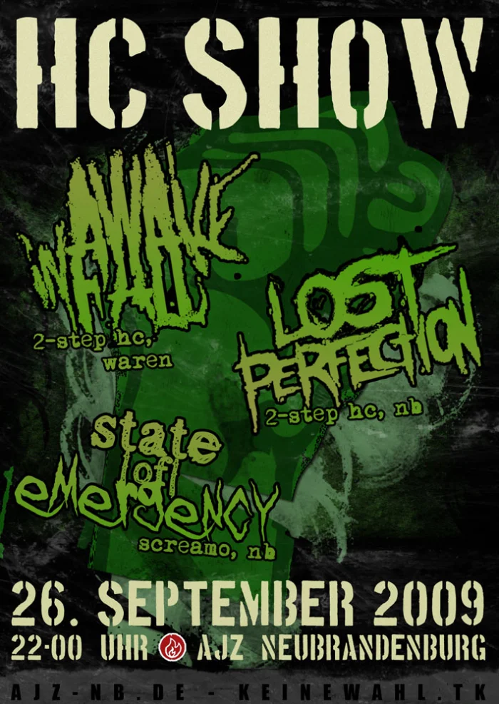 Flyer: AWAKE IN FALL + LOST PERFECTION + STATE|OF|EMERGENCY
