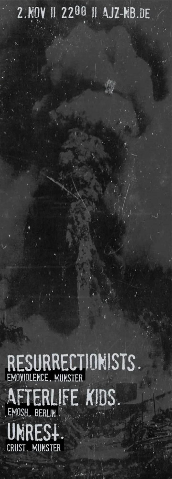 Flyer: resurrectionists + afterlife kids + unrest