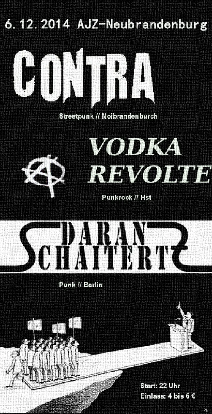 Flyer: CONTRA + VODKA REVOLTE + DARAN SCHAITERTZ