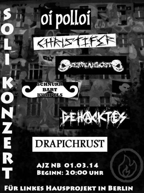 Flyer: VERWAHLOST + SCHNURRBARTKUMPELS + CHRISTIFER + GEHACKTES + OI POLLOI + DRAPICHRUST