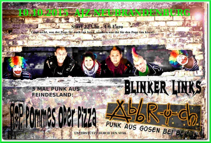 Flyer: ABBRUCH + POMMES ODER PIZZA + BLINKER LINKS