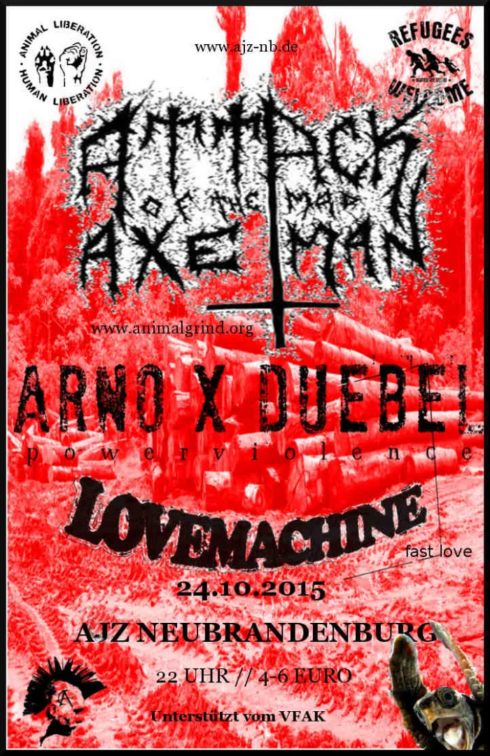 Flyer: ATTACK OF THE MAD AXEMAN + ARNOxDUEBEL + LOVEMACHINE
