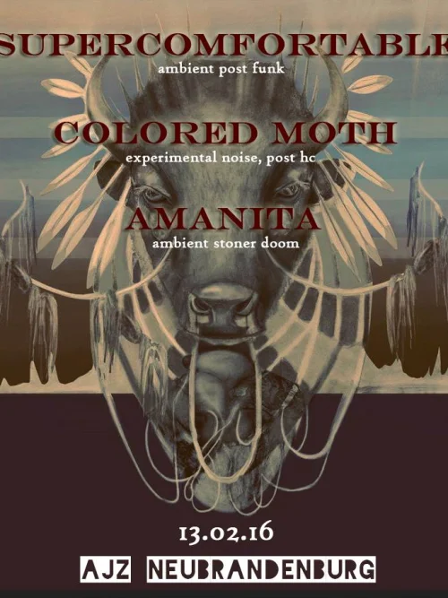 Flyer: SUPERCOMFORTABLE + COLORED MOTH + AMANITA