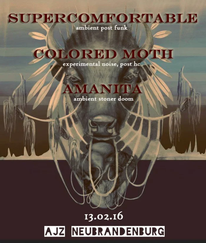 Flyer: SUPERCOMFORTABLE + COLORED MOTH + AMANITA