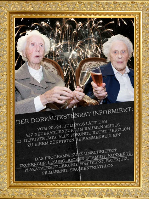 Flyer: WIR FEIERN GEBURTSTAG mit Posterversteigerung