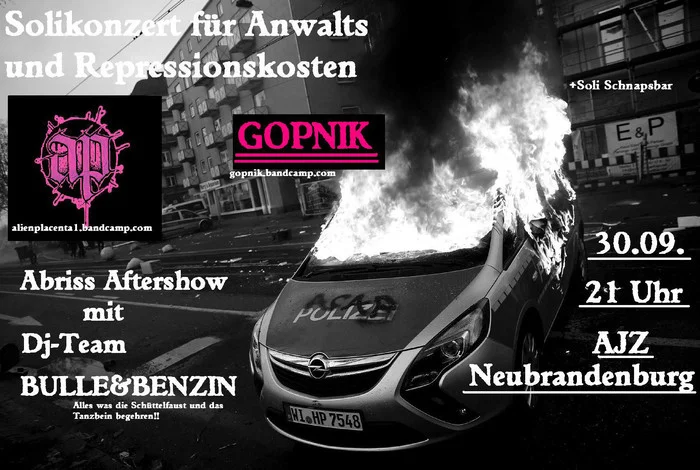 Flyer: SOLIKONZERT  + GOPNIK + ALIEN PLACENTA