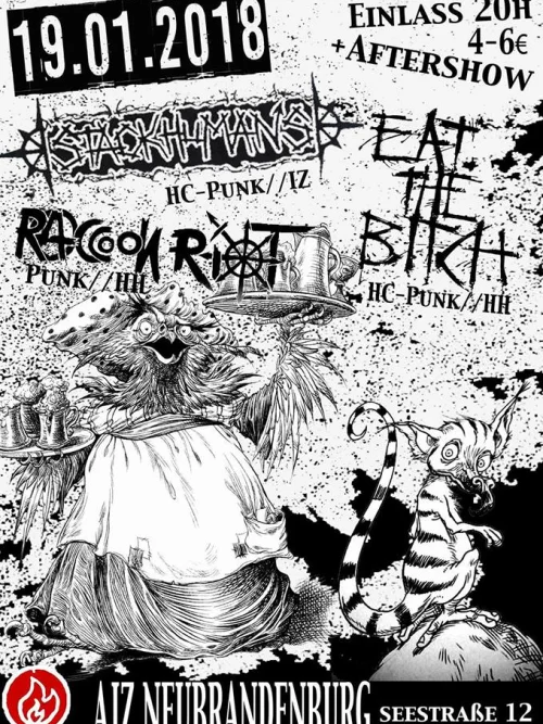 Flyer: EAT THE BITCH + RACCOON RIOT + STACKHUMANS
