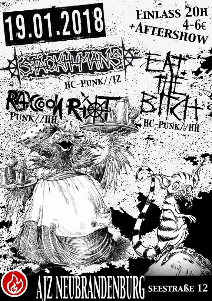 Flyer: EAT THE BITCH + RACCOON RIOT + STACKHUMANS