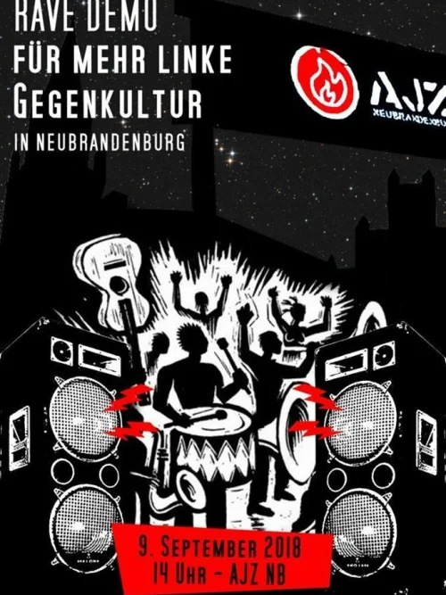 Flyer: RAVEDEMO FÜR MEHR LINKE GEGENKULTUR