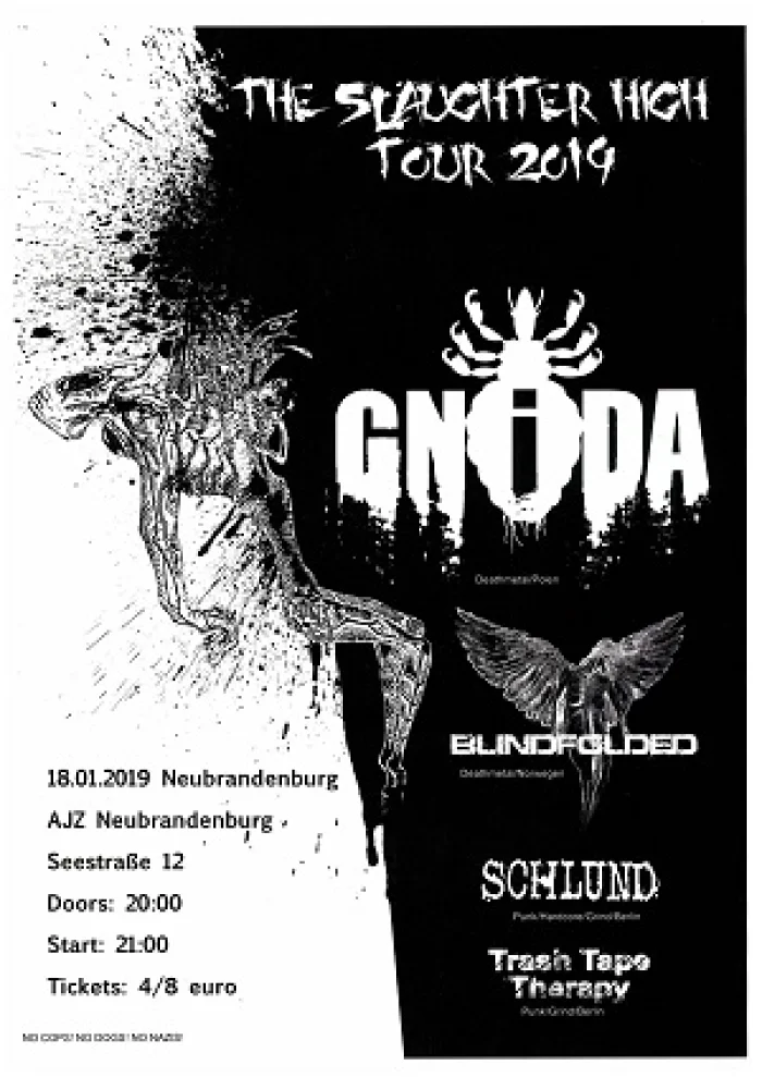 Flyer: GNIDA + OVER THE UNDER + SCHLUND + TRASH TAPE THERAPY
