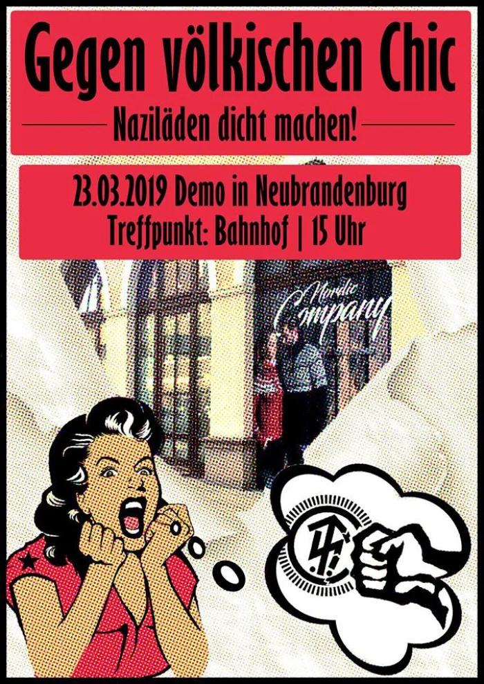 Flyer: DEMO GEGEN VÖLKISCHEN CHIC - NAZILÄDEN DICHT MACHEN!