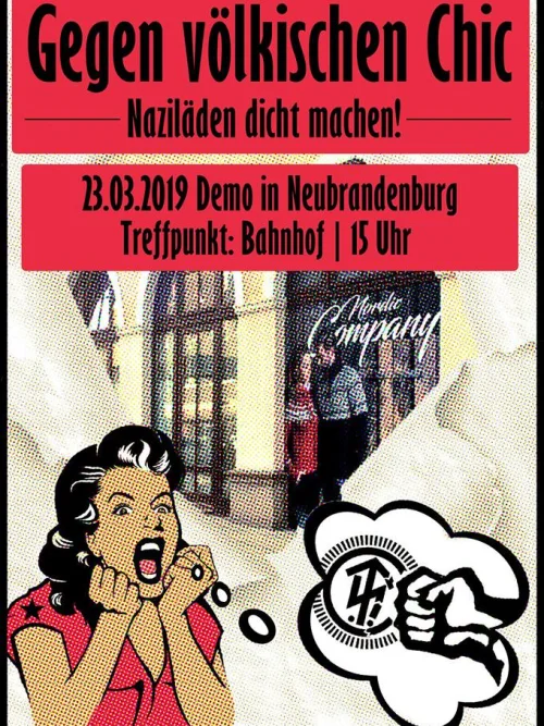 Flyer: DEMO GEGEN VÖLKISCHEN CHIC - NAZILÄDEN DICHT MACHEN!