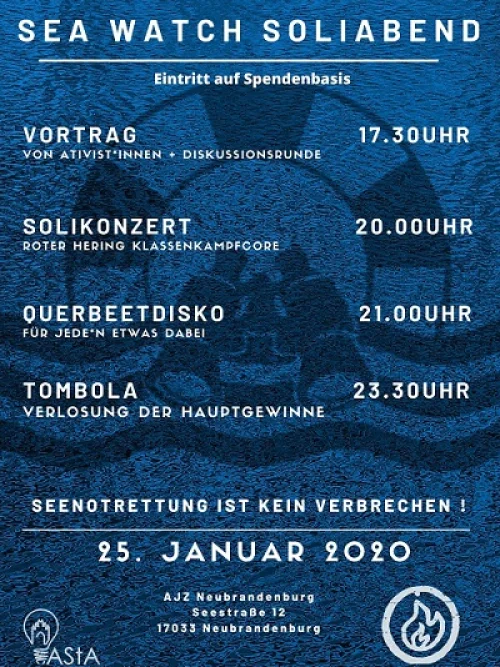 Flyer: SEA WATCH SOLIABEND // VORTRAG AKTIVISTINNEN