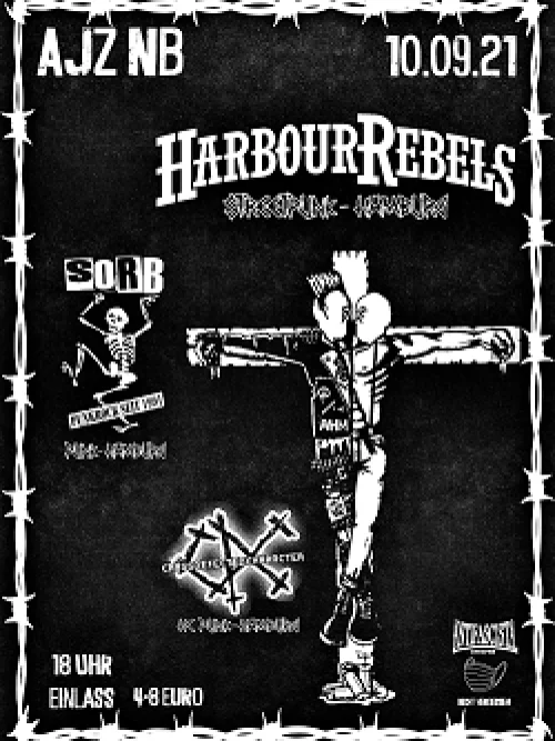 Flyer: SORB + HARBOUR REBELS + CRASS DEFECTED CHARACTER