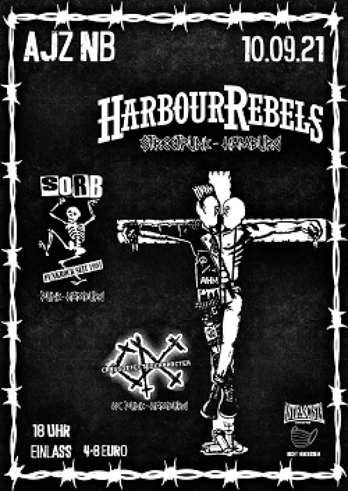 Flyer: SORB + HARBOUR REBELS + CRASS DEFECTED CHARACTER