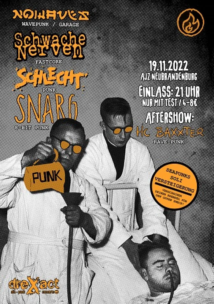 Flyer: NO WAVES + SCHWACHE NERVEN + SCHLECHT + HC BAXXTER + SNARG