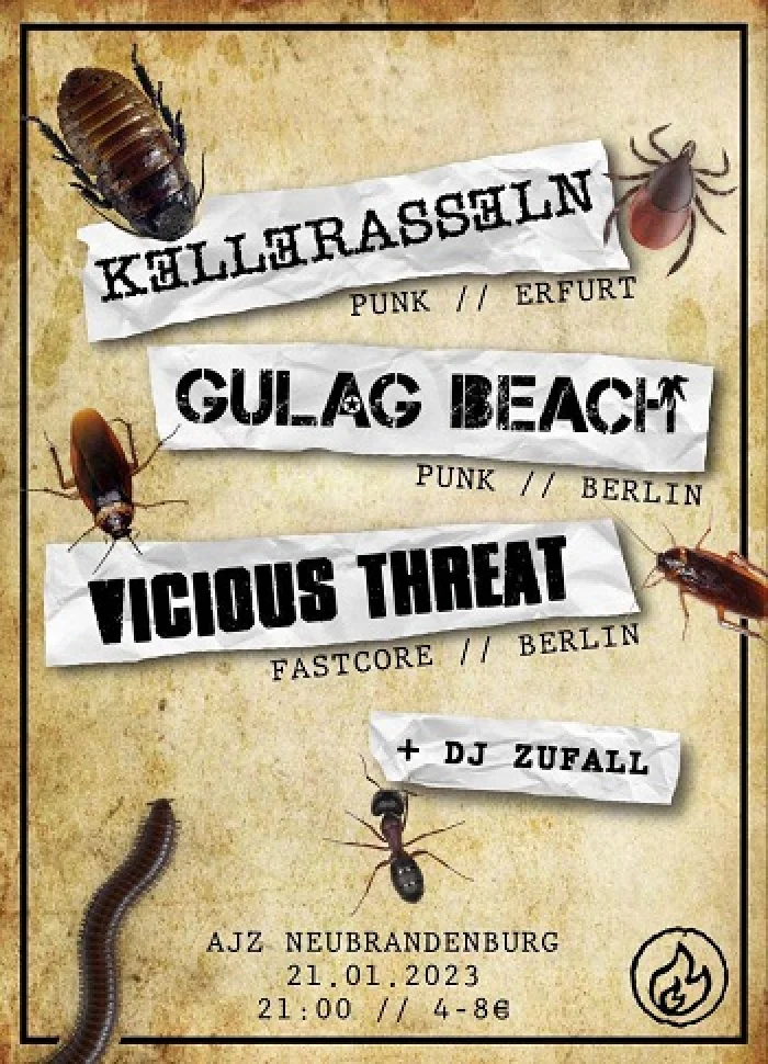 Flyer: GULAG BEACH + KELLERASSELN + VICIOUS THREAT + KORROSION