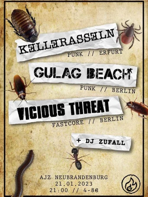 Flyer: GULAG BEACH + KELLERASSELN + VICIOUS THREAT + KORROSION