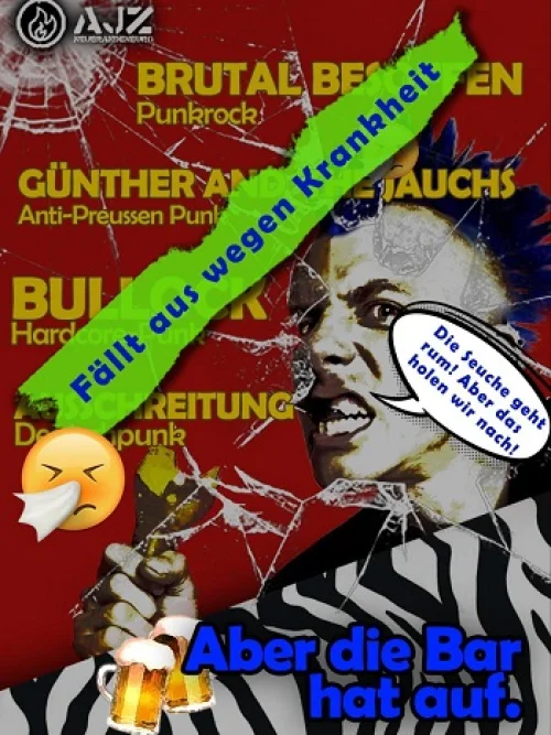 Flyer: BULLOCK + AUSSCHREITUNG + GÜNTHER AND THE JAUCHS + BRUTAL BESOFFEN