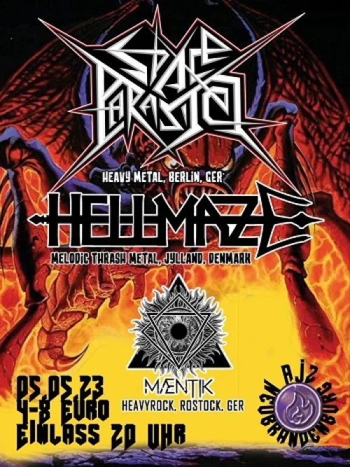 Flyer: SPACE PARASITES + HELLMAZE + MÆNTIK